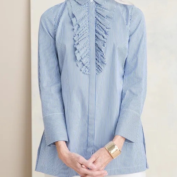 Chico’s Striped Ruffle-Front Tunic Shirt - Picture 5 of 7